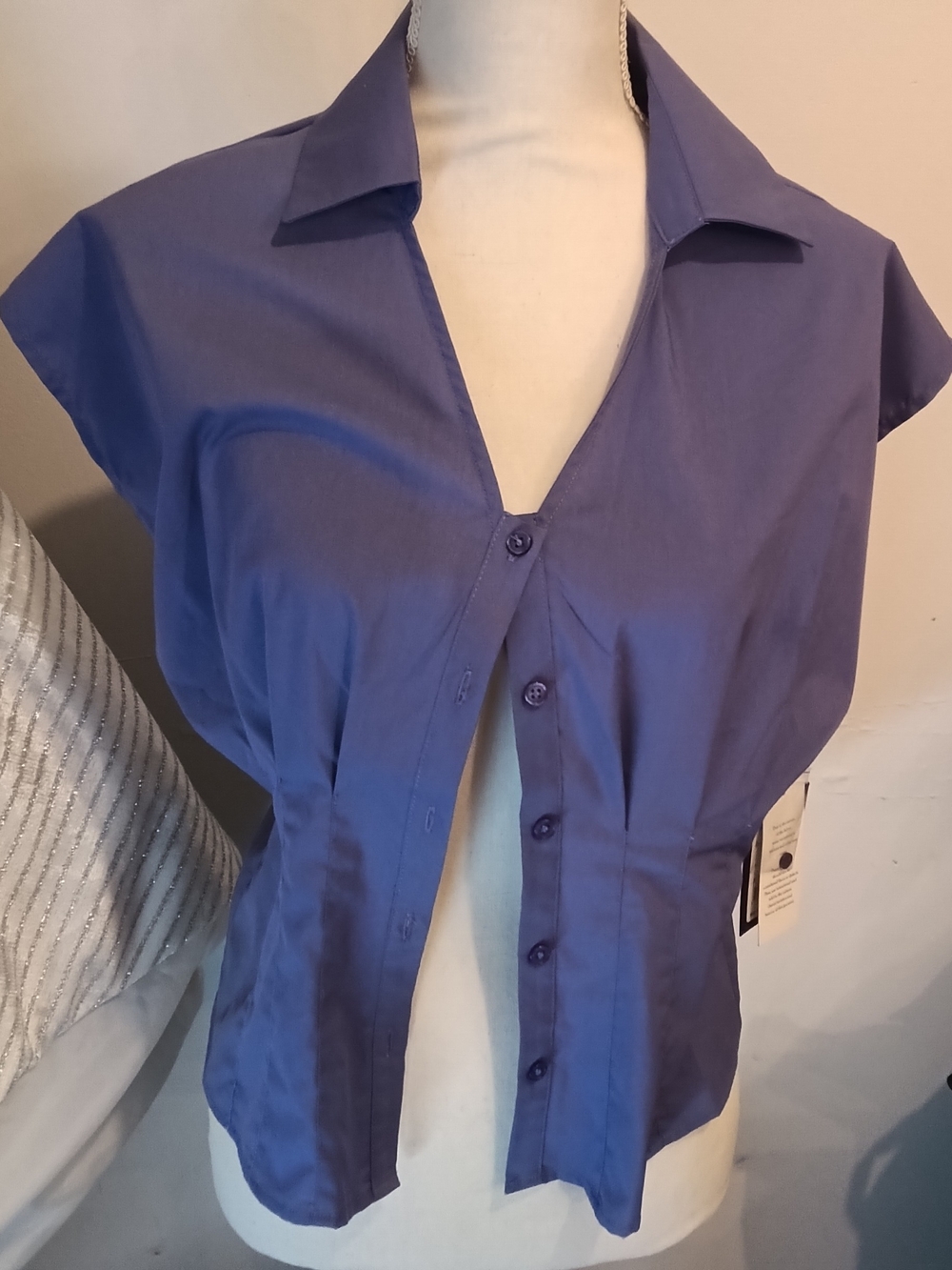 Nicole Miller Cap Sleeve Button-Front Top in Periwinkle